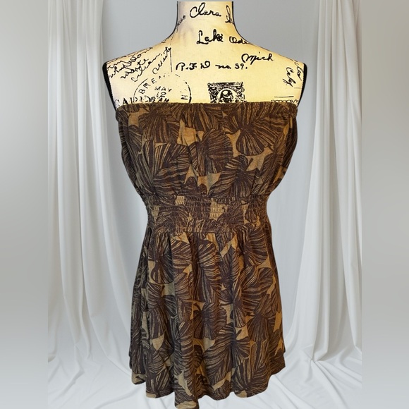 Old Navy Tops - Old Navy Brown Leaf Print Shirred Strapless Top Plus Size XXL